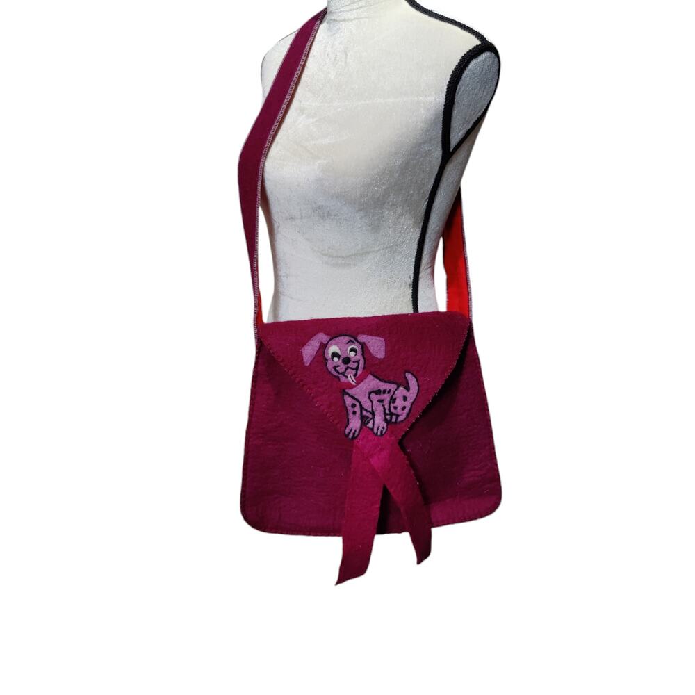 Handmade Purple Felted Wool Purse Dalmation Dog Puppy Shoulder Bag